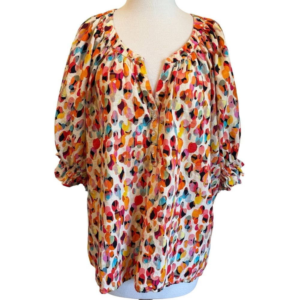 Liverpool Los Angeles Women's Popover Blouse Abstract Watercolor Dots Size 3XL
